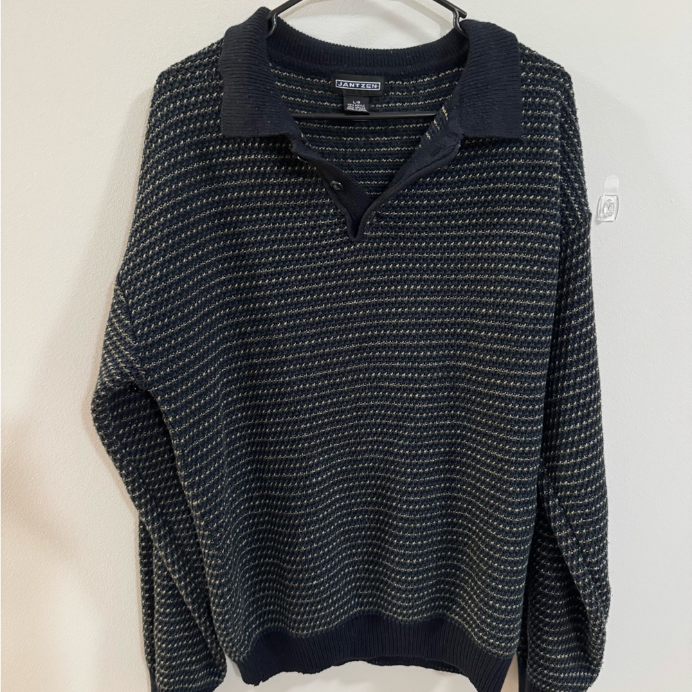 Van Heusen Men's Navy Textured Polo Sweater